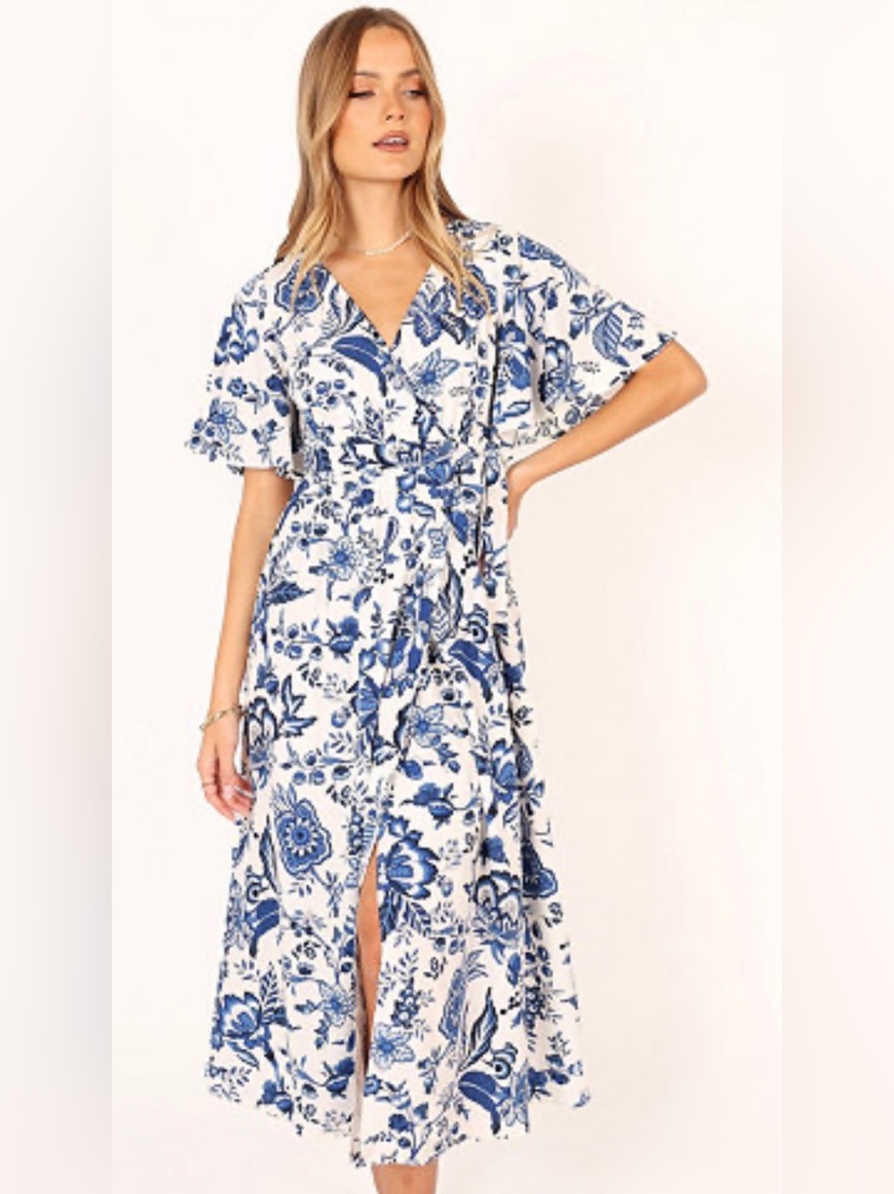 Petal & Pup Kaleen Wrap midi Dress Blue White M